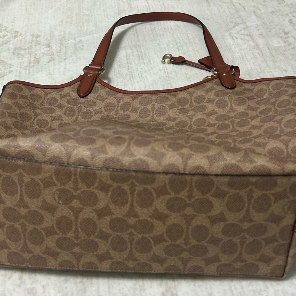 Coach Signature Canvas Tote with Brown Leather and Red Interior - Picture 4 of 6